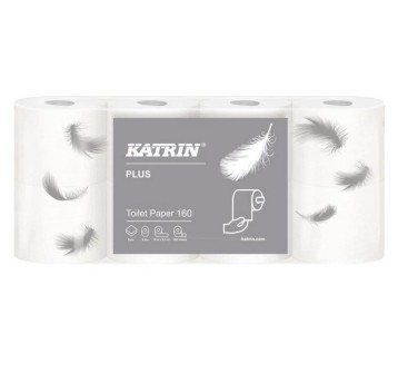 Papier toaletowy celulozowy 2 warstwy kol. biały KATRIN Plus 160 | Ø113mm szer. 92mm dł. 18,25m 156 listków | 8 rolek [112966]
