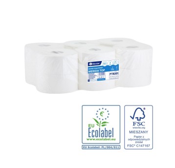 Papier toaletowy celulozowy 2 warstwy kol. biały MERIDA Top | Ø190mm szer. 90mm dł. 180m 720 listków | 12 rolek [PTB201]
