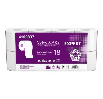 Papier toaletowy celulozowy 3 warstwy kol. biały VELVET Extra mocny | Ø118mm szer. 120mm dł. 150m 150 listków | 8 rolek