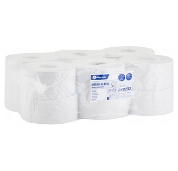 Papier toaletowy makulaturowy 1 warstwa kol. biały MERIDA Classic | Ø190mm szer. 90mm dł. 220m | 12 rolek [PKB202]