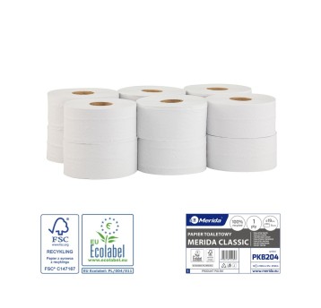 Papier toaletowy makulaturowy 1 warstwa kol. biały MERIDA Economy | Ø190mm szer. 90mm dł. 180m | 12 rolek [PBK204]