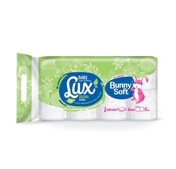 Papier toaletowy makulaturowy 2 warstwy kol. biały BUNNY SOFT Lux | Ø130mm szer. 90mm dł. 20m 180 listków | 8 rolek [2964-8]