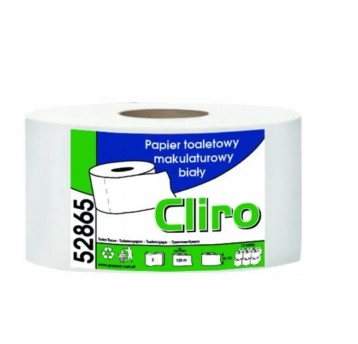 Papier toaletowy makulaturowy 2 warstwy kol. biały CLIRO Jumbo | Ø180-190mm szer. 90/100mm dł. 135m 540 listków | 12 rolek [52865]