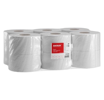Papier toaletowy makulaturowy 2 warstwy kol. biały KATRIN Classic Gigant S2 | Ø180mm szer. 88mm dł. 130m 520 listków | 12 rolek [12105]