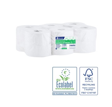 Papier toaletowy makulaturowy 2 warstwy kol. biały MERIDA Optimum | Ø190mm szer. 90mm dł. 140m 560 listków | 12 rolek [POB203]