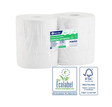 Papier toaletowy makulaturowy 2 warstwy kol. biały MERIDA Optimum | Ø230mm szer. 90mm dł. 210m 840 listków | 6 rolek [POB103]