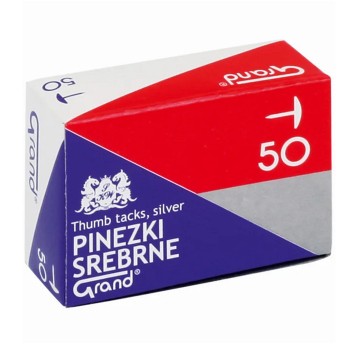 Pinezki biurowe GRAND kol. srebrny 50 szt. pudełko galwanizowane [110-1378]