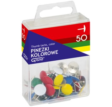 Pinezki biurowe GRAND wielokolorowy 50 szt. pudełko galwanizowane [110-1115]