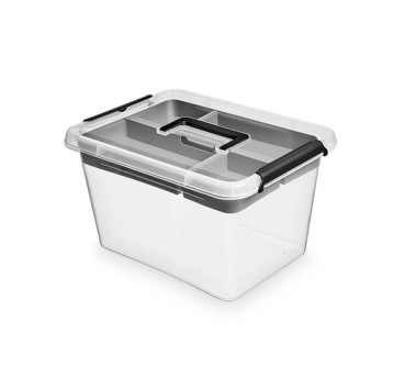 Pojemnik do przechowywania 390 x 290 x 215mm 15,5L MOXOM INSERT BOX tworzywo kol. grafitowy transparentny z rączką i klipsami [OR-1557]