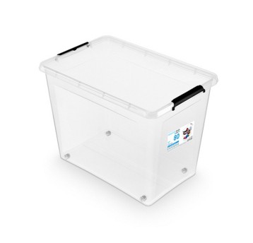 Pojemnik do przechowywania 580 x 390 x 420 mm 80L MOXOM SIMPLESTORE tworzywo kol. przezroczysty z klipsami na kółkach [OR-1742SB]