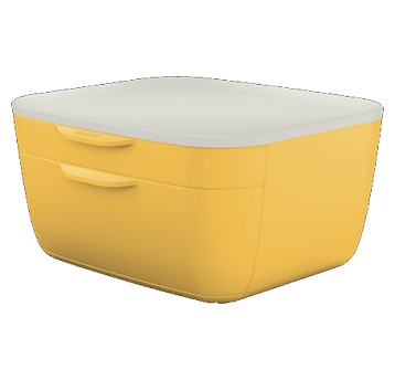Pojemnik do przechowywania z 2 szufladami z pokrywką 251 x 143 x 275mm LEITZ COSY polistyren kol. żółty [53570019]