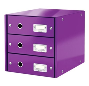 Pojemnik do przechowywania z 3 szufladami 286 x 282 x 358mm LEITZ WOW Click&Store laminowany karton kol. fioletowy [60480062]