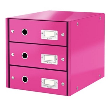 Pojemnik do przechowywania z 3 szufladami 286 x 282 x 358mm LEITZ WOW Click&Store laminowany karton kol. różowy [60480023]