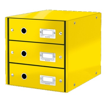 Pojemnik do przechowywania z 3 szufladami 286 x 282 x 358mm LEITZ WOW Click&Store laminowany karton kol. żółty [60480016]