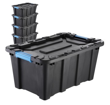 Pojemnik do przechowywania z pokrywką 380 x 585 x 280mm 40L IDEA HOME IH TechBox tworzywo kol. czarno-niebieski zestaw 5 szt. [111313]