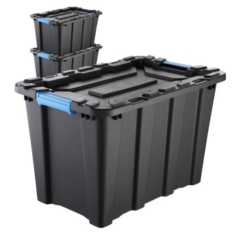 Pojemnik do przechowywania z pokrywką 380 x 585 x 380mm 55L IDEA HOME IH TechBox tworzywo kol. czarno-niebieski zestaw 3 szt. [111314]