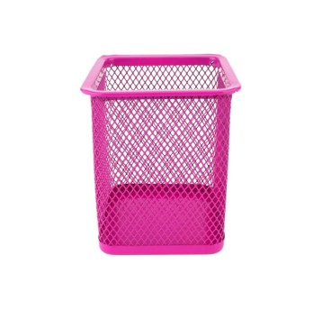 Pojemnik na długopisy LEVIATAN siatka metalowa kol. różowy kubek kwadratowy [110849]