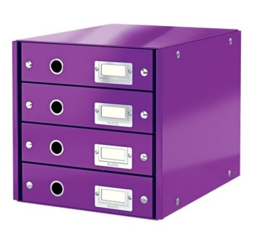 Pojemnik na dokumenty z 4 szufladami 292 x 282 x 358mm LEITZ WOW Click&Store laminowany karton kol. fioletowy [60490062]