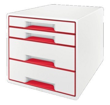 Pojemnik na dokumenty z 4 szufladami LEITZ WOW tworzywo kol. biało-czerwony [52132026]