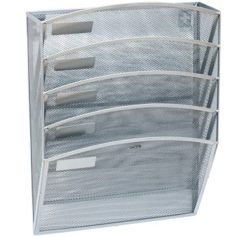 Pojemnik na dokumenty z 5 przegródkami A4 GRAND GR-080 metalowa siatka kol. srebrny [170-1783]