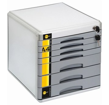 Pojemnik na dokumenty z 7 szufladami 306 x 347 x 300mm YELLOW ONE metal kol. szary na kluczyk [SM07M]