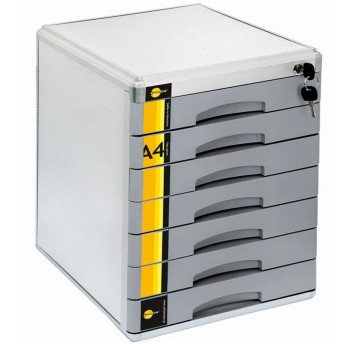 Pojemnik na dokumenty z 7 szufladami 408 x 347 x 300mm YELLOW ONE metal kol. szary na kluczyk [YL-SM07]