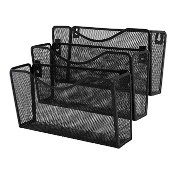 Pojemnik na ulotki naścienny 3 kieszenie poziom 32,5 x 23 x 33cm Q-CONNECT kol. czarny metalowa siatka [KF16574]