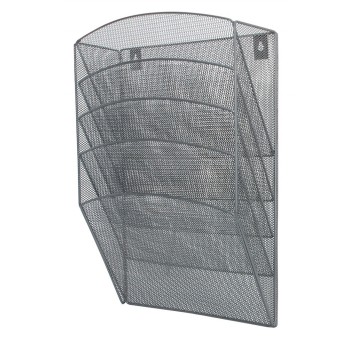 Pojemnik na ulotki naścienny 5 kieszeni poziom 31,5 x 44 x 12cm Q-CONNECT kol. srebrny metalowa siatka [KF04727]