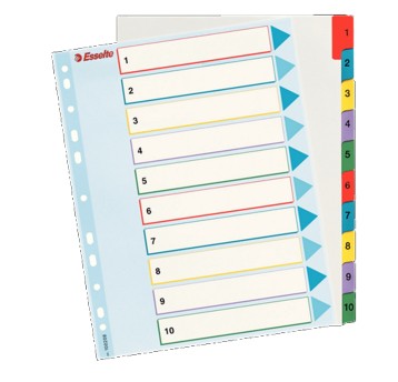 Przekładki numeryczne A4 1-10 ESSELTE karton kol. biały Maxi kolorowe indeksy [100208]