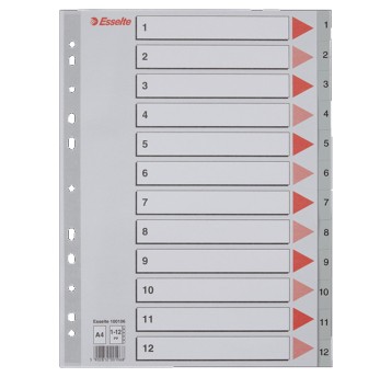 Przekładki numeryczne A4 1-12 ESSELTE plastik kol. szary [100106]