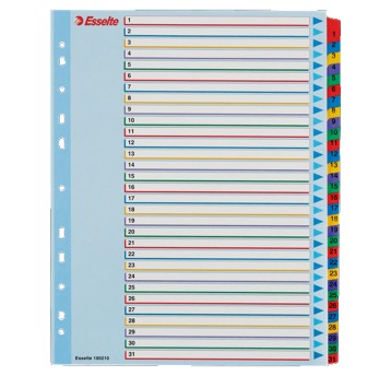 Przekładki numeryczne A4+ 1-31 ESSELTE karton kol. biały Maxi kolorowe indeksy [100210]