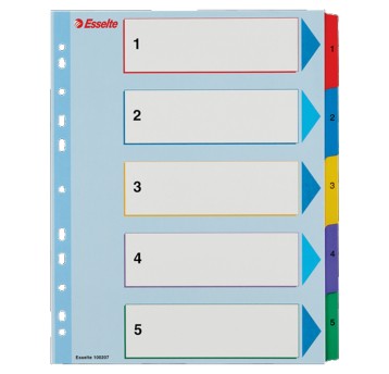 Przekładki numeryczne A4+ 1-5 ESSELTE karton kol. biały Maxi kolorowe indeksy [100207]