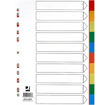 Przekładki uniwersalne A4 10+1 Q-CONNECT plastik mix kolorów [KF01897]