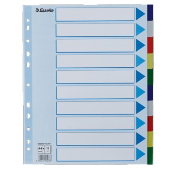 Przekładki uniwersalne A4+ 10 kart ESSELTE plastik kol. biały Maxi kolorowe indeksy [15267]