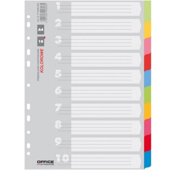 Przekładki uniwersalne A4 10 kart OFFICE PRODUCTS karton wielokolorowy [21071021-99]