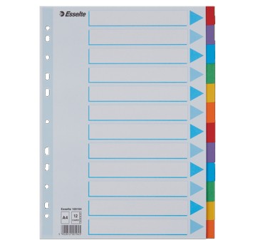 Przekładki uniwersalne A4 12 kart ESSELTE karton kol. biały kolorowe indeksy [100194]