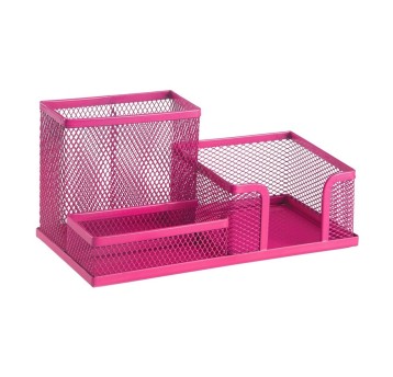 Przybornik organizer LEVIATAN siatka metalowa wielofunkcyjny kol. różowy 3 komory [009988]