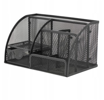 Przybornik organizer Q-CONNECT OFFICE SET siatka metalowa wielofunkcyjny kol. czarny 5 komór + szufladka + miejsce na listy [KF17295]