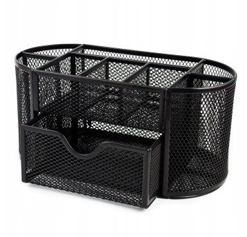 Przybornik organizer Q-CONNECT OFFICE SET siatka metalowa wielofunkcyjny kol. czarny 8 komór + szufladka [KF18472]