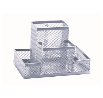 Przybornik organizer Q-CONNECT OFFICE SET siatka metalowa wielofunkcyjny kol. srebrny 4 komory [KF15113]