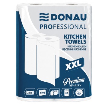 Ręcznik papierowy kuchenny w roli DONAU PROFESSIONAL XXL celuloza 3 warstwy | szer. 269mm dł. 21m 100 listków | kol. biały 2 rolki [44321119-14]