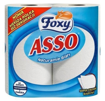 Ręcznik papierowy kuchenny w roli FOXY Asso celuloza 2 warstwy | Ø125mm szer. 226mm dł. 12m 52 listki | kol. biały 2 rolki