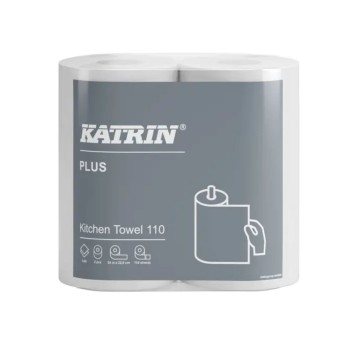 Ręcznik papierowy kuchenny w roli KATRIN Plus celuloza 2 warstwy | Ø134mm szer. 226mm dł. 22m 110 listków | kol. biały 2 rolki [89673]