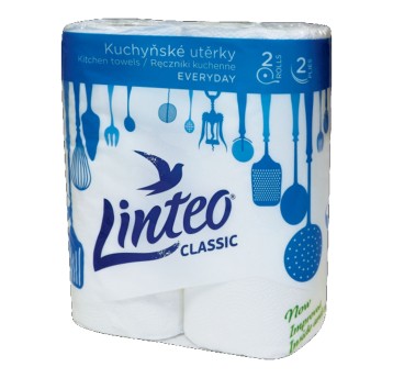 Ręcznik papierowy kuchenny w roli LINTEO Classic celuloza 2 warstwy | Ø90mm szer. 230mm dł. 9,3m 50 listków | kol. biały 2 rolki [600470]