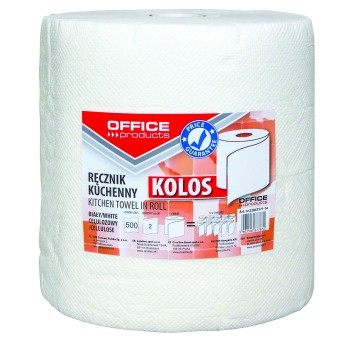 Ręcznik papierowy kuchenny w roli OFFICE PRODUCTS Kolos celuloza 2 warstwy | Ø205mm szer. 210mm dł. 100m 500 listków | kol. biały 1 rolka [22047178-14]