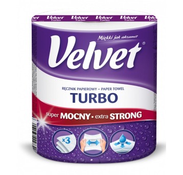 Ręcznik papierowy kuchenny w roli VELVET Turbo celuloza 3 warstwy | Ø190mm szer. 226mm dł. 78m 340 listków | kol. biały 1 rolka [VLK-5220028]