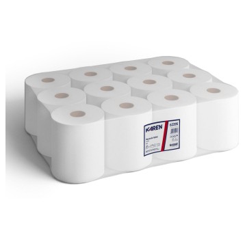 Ręcznik papierowy w roli KAREN Mini celuloza 2 warstwy | Ø130mm szer. 190mm dł. 65m | kol. biały 12 rolek [62395]