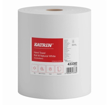 Ręcznik papierowy w roli KATRIN Basic M300 makulatura 1 warstwa | Ø200mm szer. 178mm dł. 300m | kol. biały 1 rolka [433382]