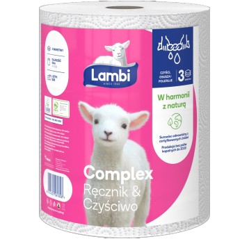 Ręcznik papierowy w roli LAMBI Complex celuloza 3 warstwy | Ø195mm szer. 233mm dł. 55m 220 listków | kol. niebieski 1 rolka [63826]