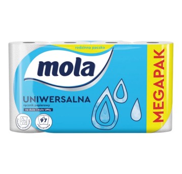 Ręcznik papierowy w roli MOLA Ultra Chłonne celuloza 2 warstwy | Ø110mm szer. 230mm dł. 12m 97 listków | kol. biały 4 rolki